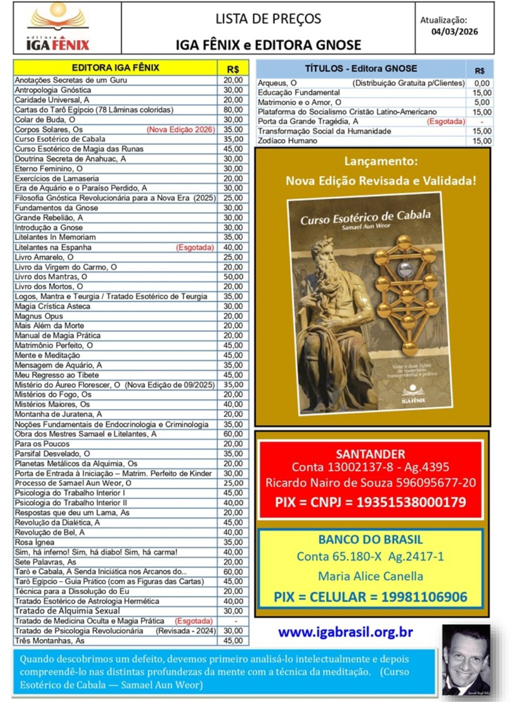 tabela de preços 2026